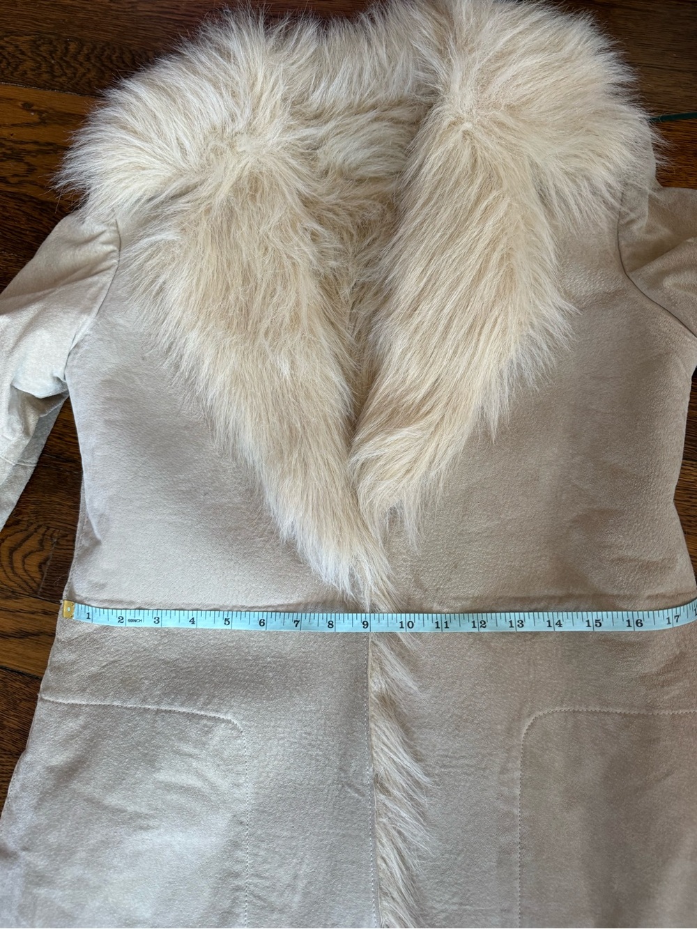 Ivory sheepskin shearling fur coat leather faux fur trim size small - Picture 16 of 16